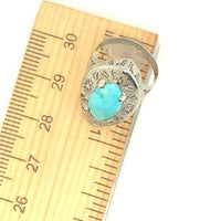 14k White Gold Art Deco Genuine Natural Turquoise Filigree Ring (#J5217)