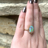 2.96ct Genuine Natural Opal 14k Yellow Gold Ring w/ Decorative Setting (#J6080)