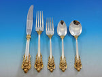 Grande Baroque Gold Accent by Wallace Sterling Silver Flatware for 12 Set 65 pc