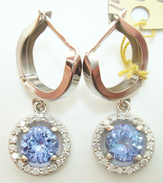 14k Gold 1.80ct Round Genuine Natural Tanzanite Earrings with Diamonds (#J2529)