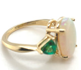 14k Yellow Gold 2.24 Carat Genuine Natural Australian Opal Emerald Ring (#7570)