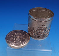 800 Silver Tea Caddy with Foliage and Scroll 3 3/8" x 2 7/8" Yogya (#8176)