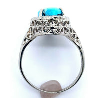 14k Gold Art Deco Genuine Natural Turquoise Marquise Filigree Ring (#J5187)