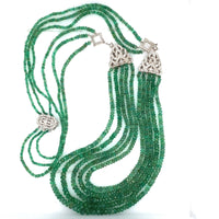 14k Gold 300 Carat Genuine Natural Emerald Bead Multi Strand Necklace (#J5399)