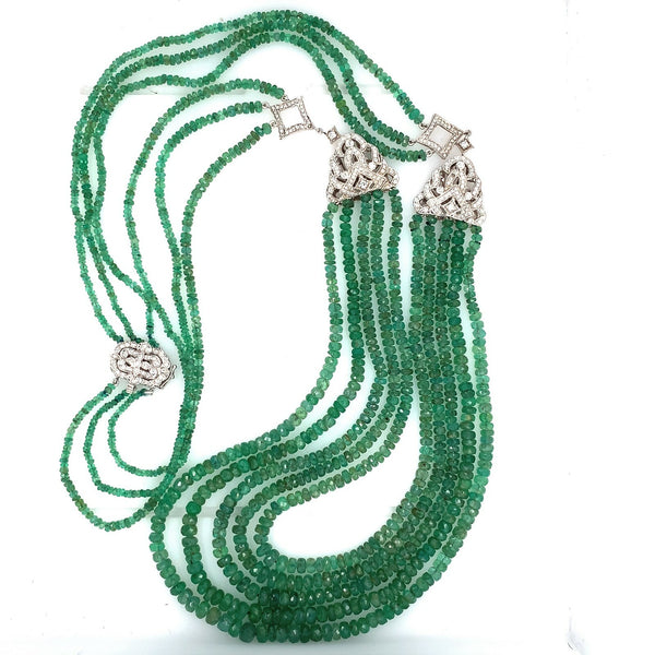14k Gold 300 Carat Genuine Natural Emerald Bead Multi Strand Necklace (#J5399)