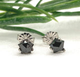 Platinum Stud Earrings w/Star Shaped .97ct TW Genuine Black Diamonds (#J7517)