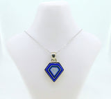 14k White Gold Genuine Natural Opal and Lapis Intarsia Pendant (#J4208)