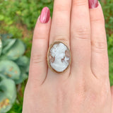 14k Yellow Gold Filigree Ring with Genuine Natural Shell Cameo Size 7.25 #J7375