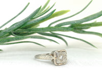 18k White Gold Art Deco Genuine Natural Diamond RIng Hand Engraved 5 (#J7290)
