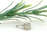 18k White Gold Art Deco Genuine Natural Diamond RIng Hand Engraved 5 (#J7290)