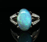 18k White Gold GIA 4.39ct Genuine Natural Black Opal and Diamond Ring (#J6155)