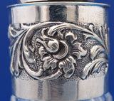 830 Silver Liquor Set 3-pc silver tops and hand engraved bottles Dutch #4344-2