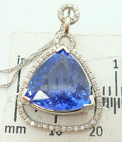 14k Gold 8.94ct Trillion Cut Genuine Natural Tanzanite Pendant w/Diamonds #J2840