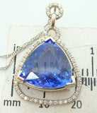 14k Gold 8.94ct Trillion Cut Genuine Natural Tanzanite Pendant w/Diamonds #J2840
