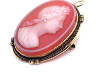 14k Gold Genuine Natural Hard Stone Carnelian Agate Cameo Pin Pendant (#J5133)