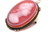 14k Gold Genuine Natural Hard Stone Carnelian Agate Cameo Pin Pendant (#J5133)