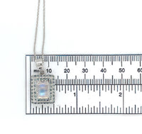 14k White Gold Rainbow Genuine Natural Moonstone Teal Sapphire Pendant (#J6260)