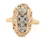 14k Yellow Gold Filigree Ring w/ Three Genuine Natural Diamonds Size 9.5  #J6624