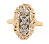 14k Yellow Gold Filigree Ring w/ Three Genuine Natural Diamonds Size 9.5  #J6624