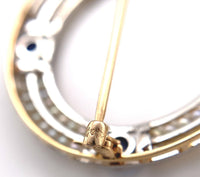 14k Yellow Gold and Platinum Montana Sapphire Seed Pearl Pin w/GIA Report #J6595