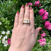 14k Yellow Gold Men's Modern Designer Ring with Brick Design Size 8.25 (#J7303)