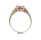14k White Gold Filigree Ring with Synthetic Lab-Created Ruby Size 6.5 (#J6304)