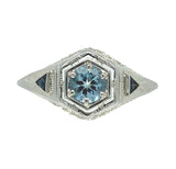 18k White Gold Filigree Deco .34ct Genuine Natural Aquamarine Ring 5 3/4 #J7559