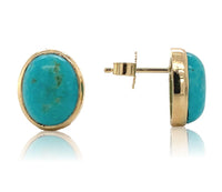 14k Yellow Gold Genuine Natural Kingman Turquoise Stud Earrings 4.77cttw #J6704