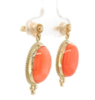 14k Yellow Gold Natural Coral Drop Earrings 11.53ct Total Weight (#J7293)