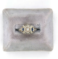 18k White Gold .05ct Diamond Ring with Synthetic Lab-Created Sapphires (#J5348)