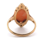 Genuine Natural Coral Cameo 10k Yellow Gold Ring with Diamond Accents (#J5977)