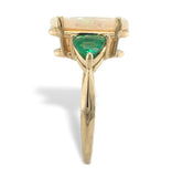 14k Yellow Gold 2.24 Carat Genuine Natural Australian Opal Emerald Ring (#7570)