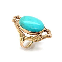 10k Yellow Gold 6.89 Carat Campito Genuine Natural Turquoise Ring  (#J6413)