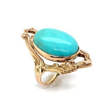 10k Yellow Gold 6.89 Carat Campito Genuine Natural Turquoise Ring  (#J6413)