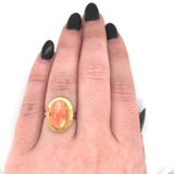 Antique Genuine Natural Coral Cameo 10k Yellow Gold Ring Size 5.75 (#J5942)