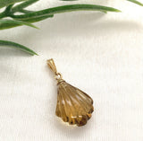 14k Yellow Gold Genuine Natural Citrine Carved Fan Shaped Pendant (#J7521)
