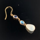 14k Gold Pair of Genuine Natural Moonstone Dangle Briolette Earrings (#J6707)