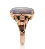 14k Rose Gold Retro Genuine Natural Black Opal Ring Handwrought Size 7 (#J6932)