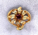 Art Nouveau 10k Yellow Gold .38ct Genuine Natural Ruby Flower Watch Pin (#J5621)