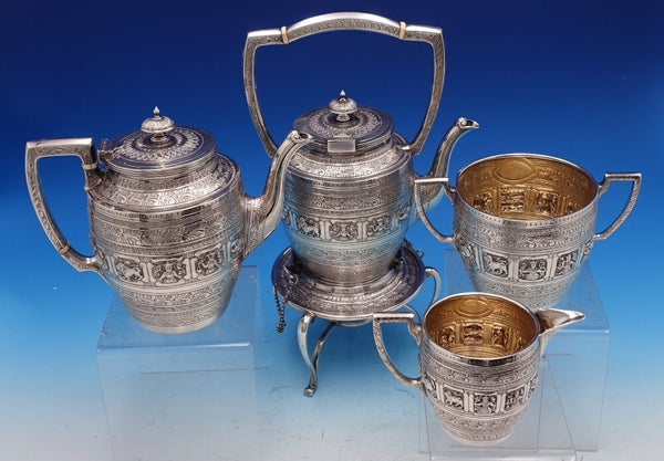 Zodiac English Sterling Silver Coffee Set 4pc includes Kettle on stand (#7881)