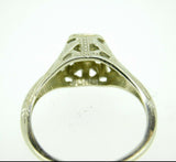 Art Deco 18k White Gold Genuine Natural Diamond Filigree Ring .10ct (#J738)