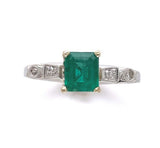 Platinum and 14k Gold .82ct Genuine Natural Emerald and Diamond Ring (#J6380)