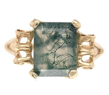10k Yellow Gold 2.47ct Moss Genuine Natural Agate Ring Size 6 Jewelry (#J6787)