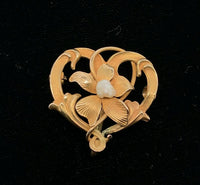 10k Yellow Gold Art Nouveau Watch Pin Flower with Pearl (#J5466)