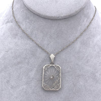 14k Gold Filigree Genuine Natural Rock Crystal Diamond Pendant Orig Chain #J6198