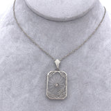 14k Gold Filigree Genuine Natural Rock Crystal Diamond Pendant Orig Chain #J6198
