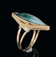10k Yellow Gold Handwrought Genuine Natural Moss Agate Ring Size 5 (#J6580)