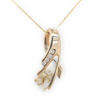 14k Yellow Gold Pendant w/Genuine Natural Gold Vein Quartz and Diamonds (#J6670)