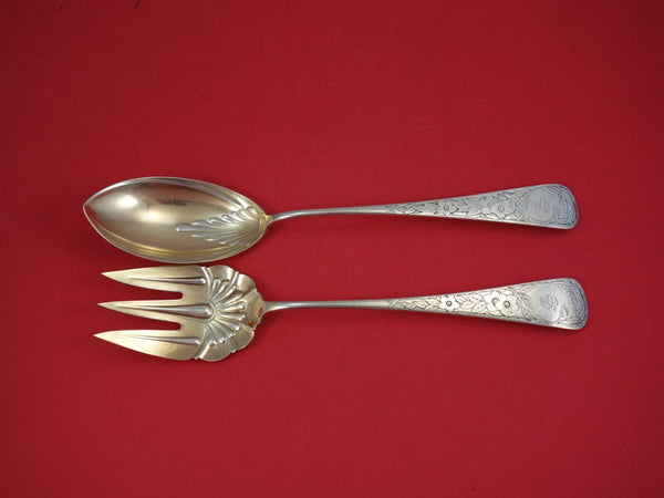 Clematis by Gorham Sterling Silver Salad Serving Set Goldwashed 2pc 10 1/4"