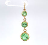 14k Yellow Gold Green Paste / Glass Vintage Dangle Earrings Jewelry (#J6264)